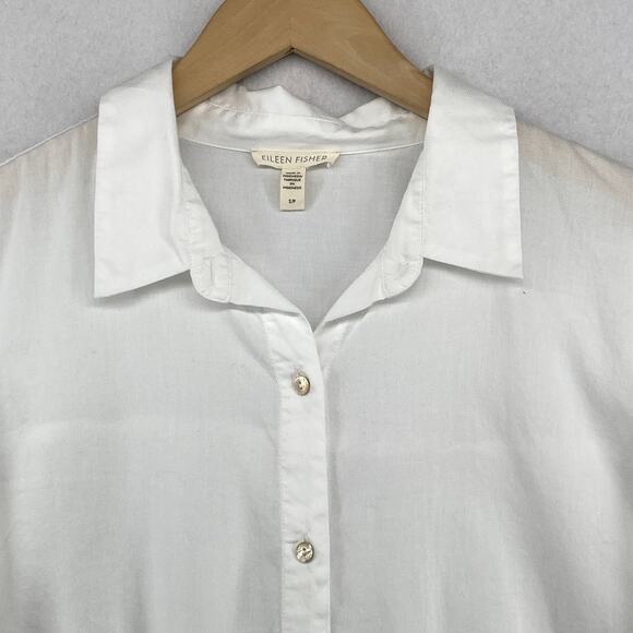 EILEEN FISHER Blouse S Organic Cotton Tunic Shirt Button Up Long Sleeve White - Picture 4 of 13